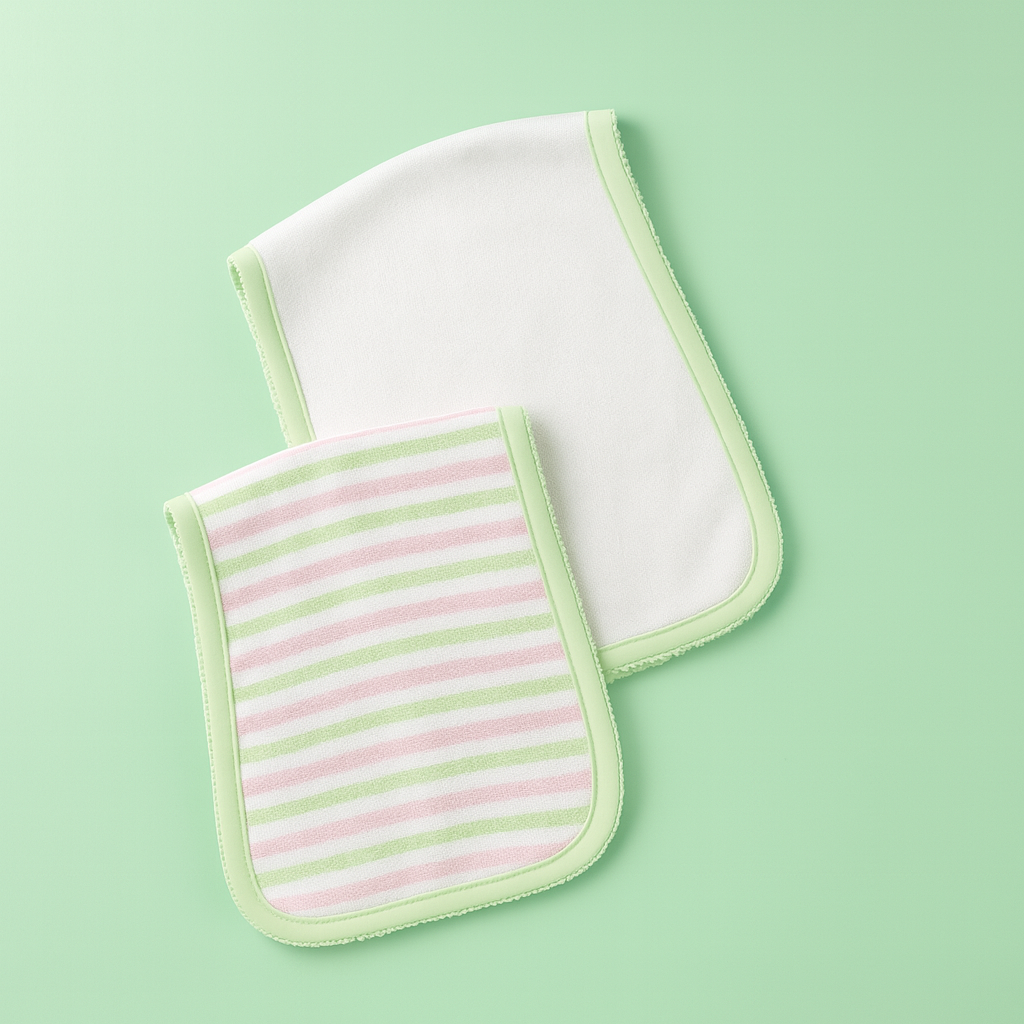 Burp Cloth for Baby | White Green Stripe| Set of 2 | Imported