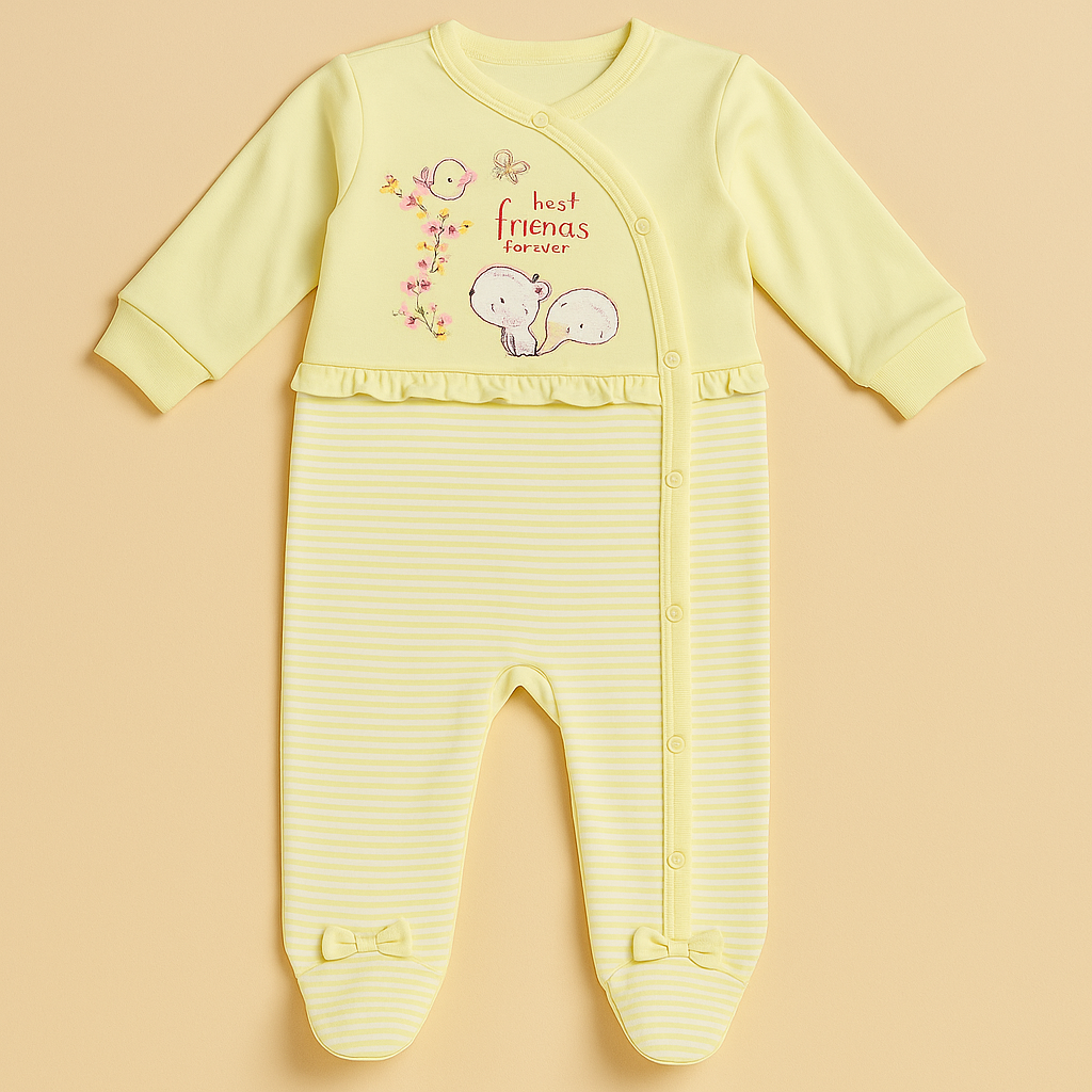 Baby Full Body Romper Suit  | Yellow | Imported | Body Suit for Baby Girls