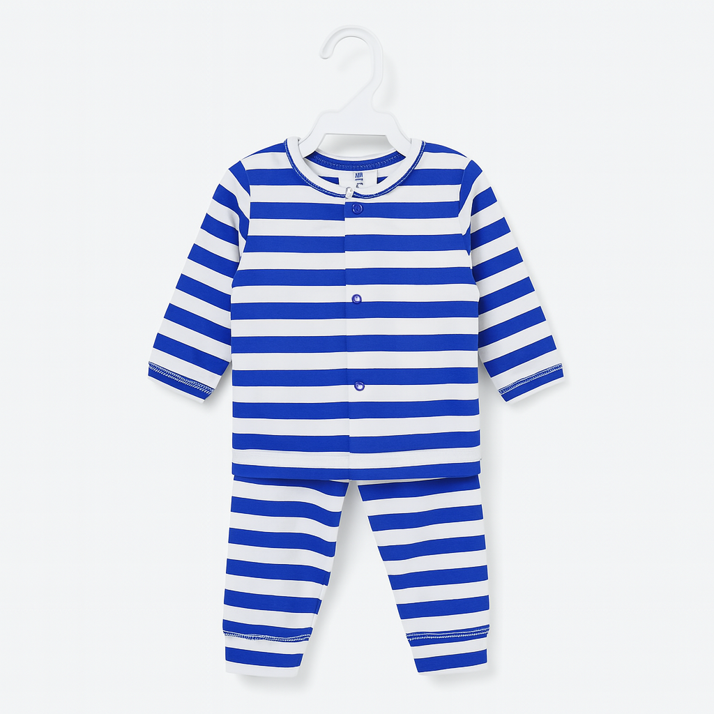 Baby Full Sleeves Pajama Set Cotton | Blue Stripes | Lounge Wear for Toddlers | Night Suit
