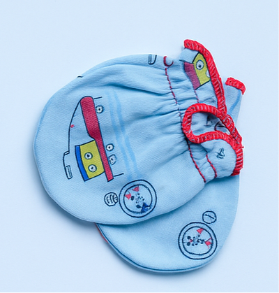 Mittens set of 4 Blue / White for Baby Boy / Girl