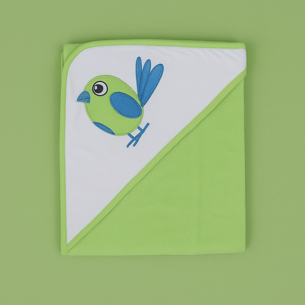 Hooded Baby Bath Towel Bird Green - Imported