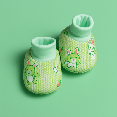Infant Baby Booties Pack of 3 Blue Check and Orange Stripes and Green Rabbit| Imported