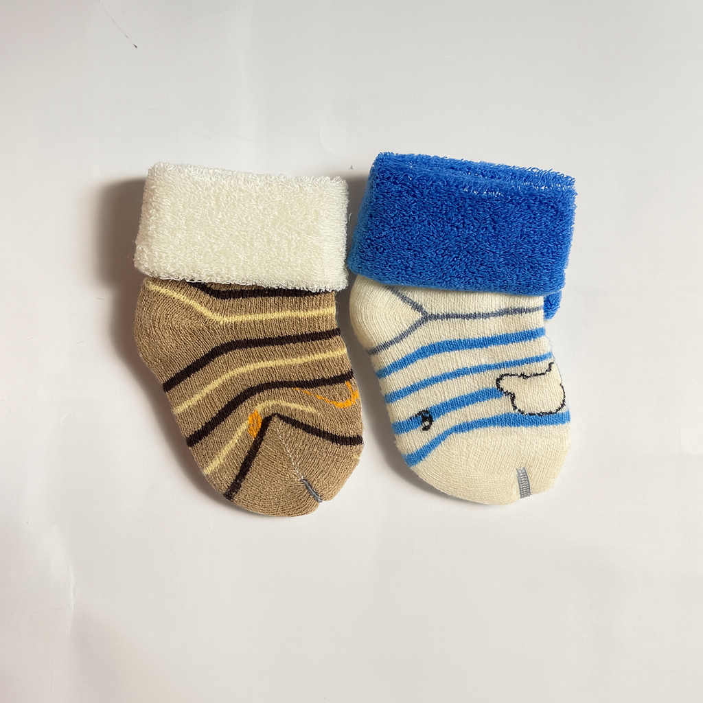 Set of 2 Baby Socks | Standard Size 0-1 Year | Blue | Brown | Imported