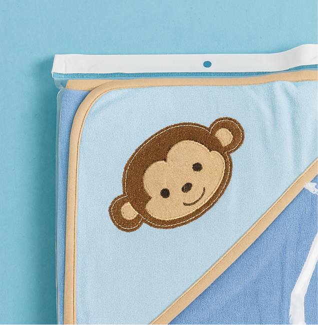 Hooded Bath Towel for Baby | New Born Baby Towel |Blue | Monkey| Imported