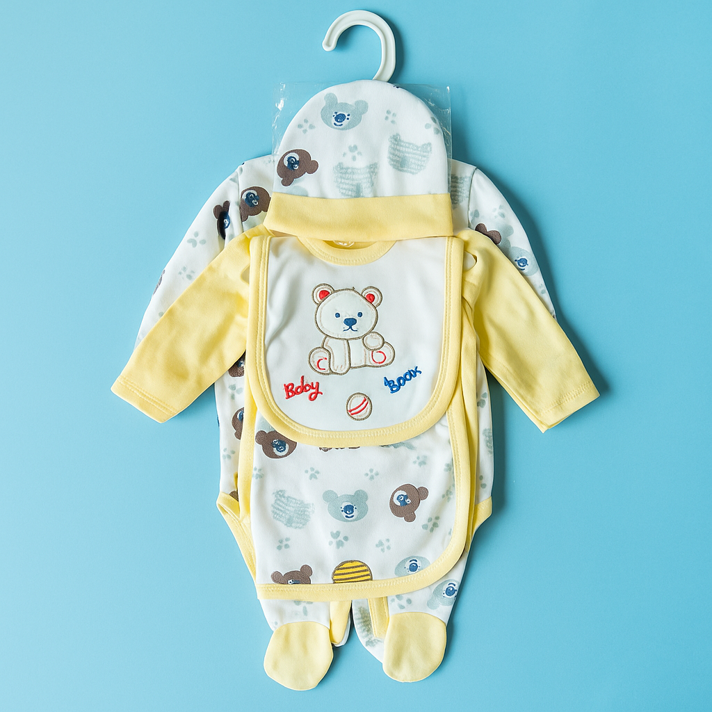 Baby Starter Set – 5 Piece Yellow White Baby Bear | Gift Set for Baby