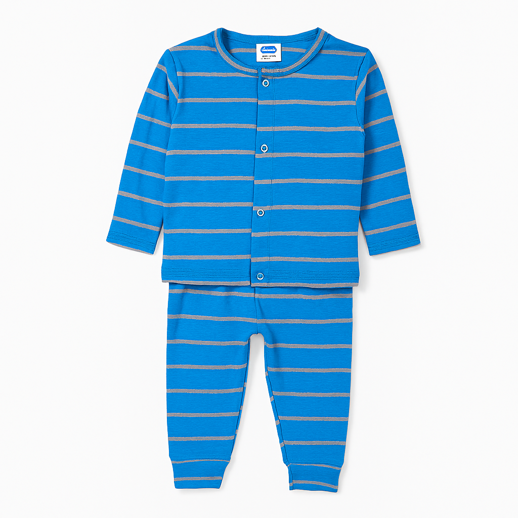 Full Sleeves Pajama Set for Baby Boy - Girl | Cotton | Blue Stripes | Lounge Wear for Toddlers | Night Suit
