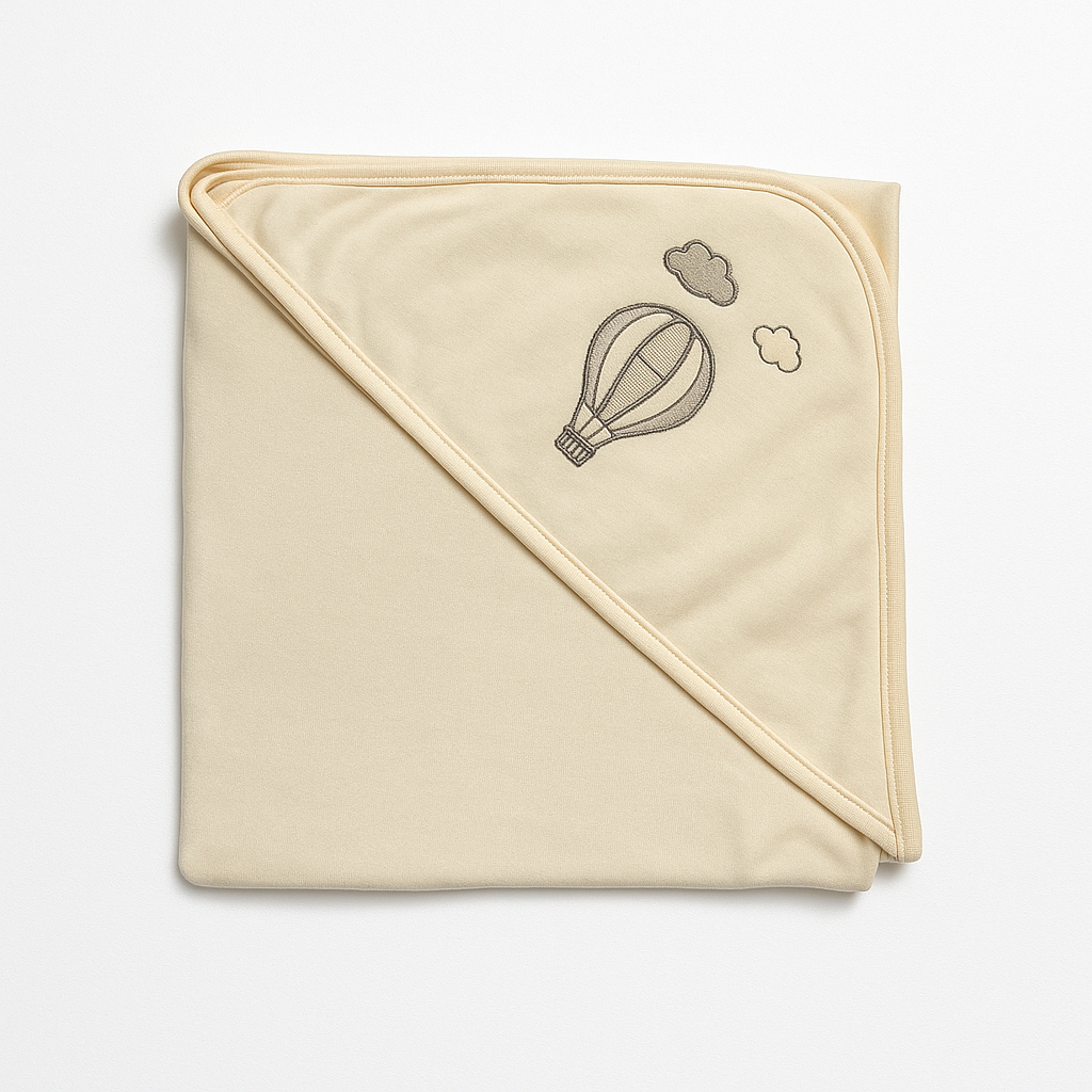 Infant Wrapping Sheet Hooded Light Brown Hot Air Ballon Cloud