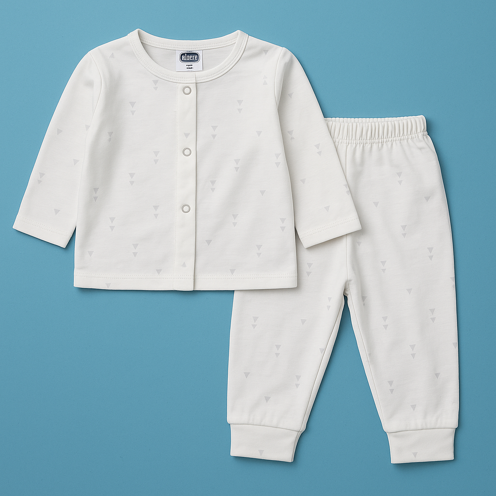 Baby Full Sleeves Pajama Set white | Lounge Wear for Toddlers | New Born Set