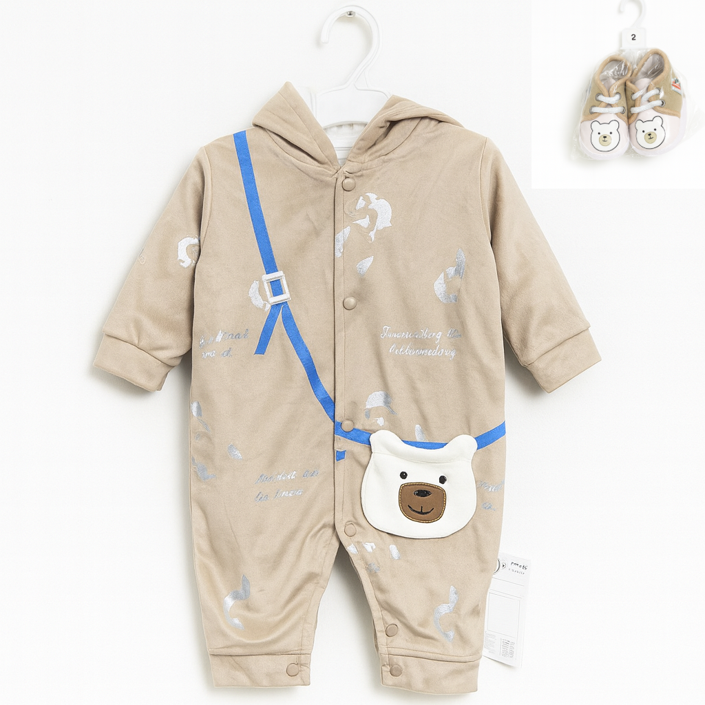 Baby Hoodie Body Suit With Shoes | Brown | Winter Baby Clothes