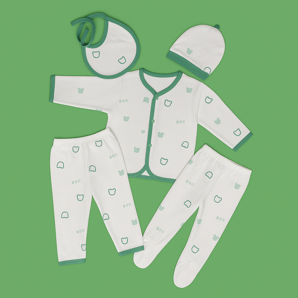 5 Piece Set  | Green White | Pure Cotton | Imported