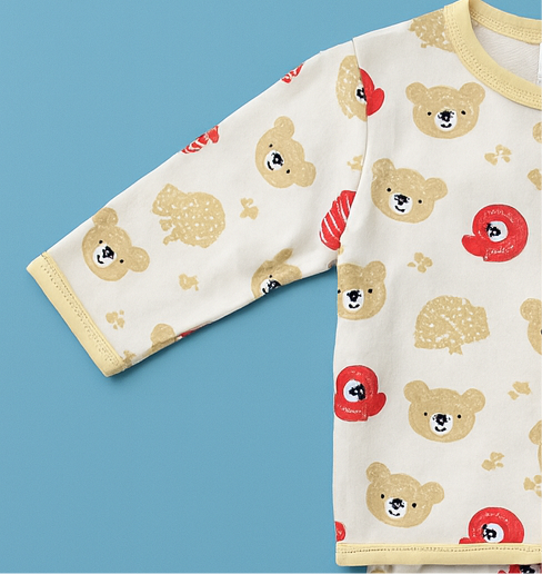 Baby Full Sleeves Pajama Set Cotton | Red Yellow Bear | Lounge Wear for Toddlers