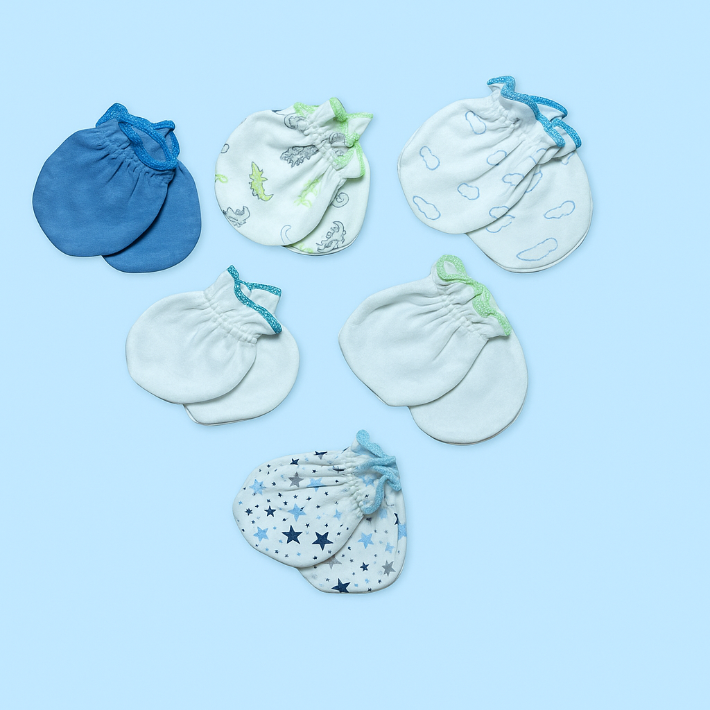 Mittens set of 6 Blue / White Mix for Baby Boy / Girl