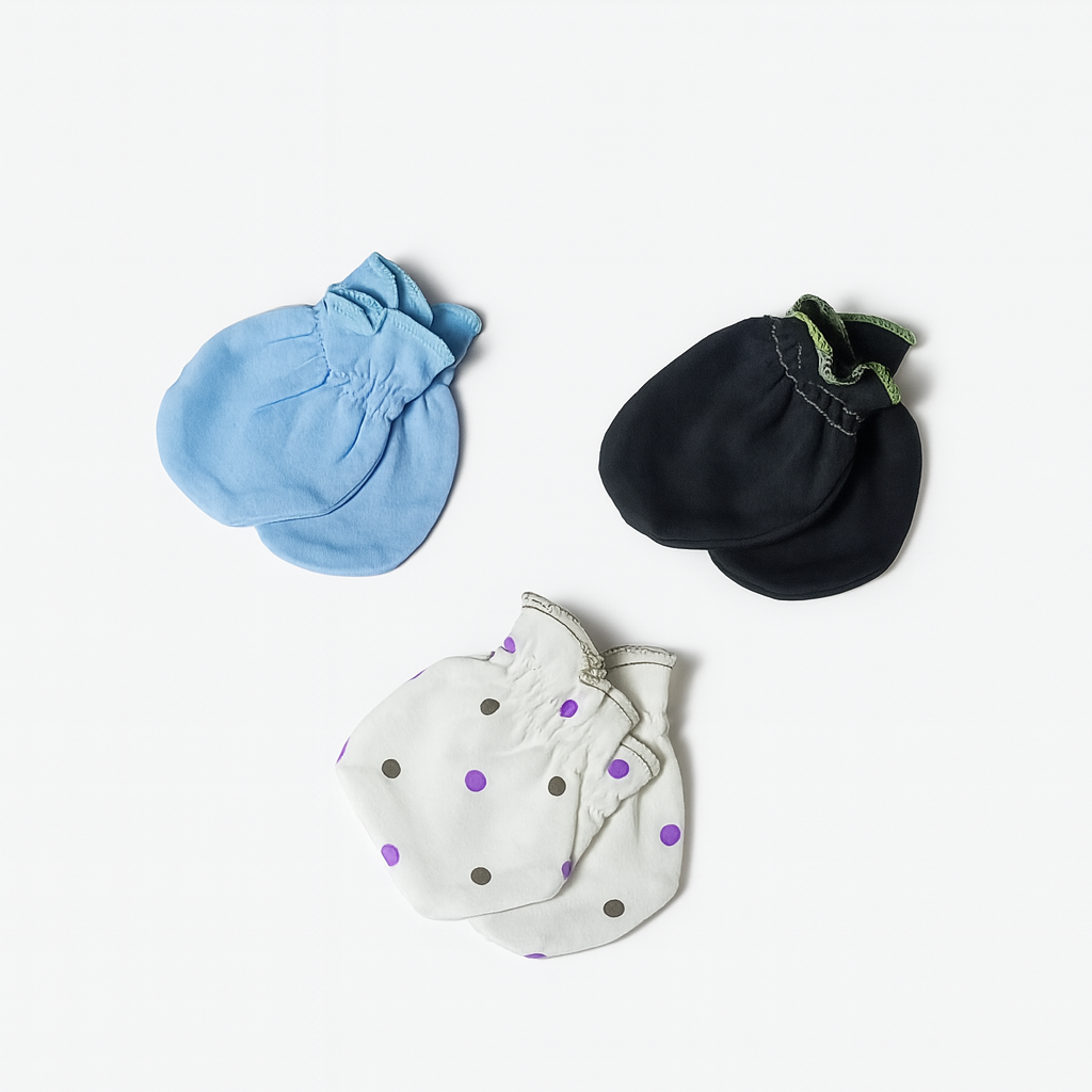 Mittens set of 3 Blue / Black / Purple for Baby Boy / Girl