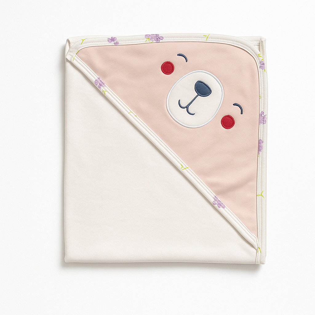 Infant Wrapping Sheet Hooded Pink Cream