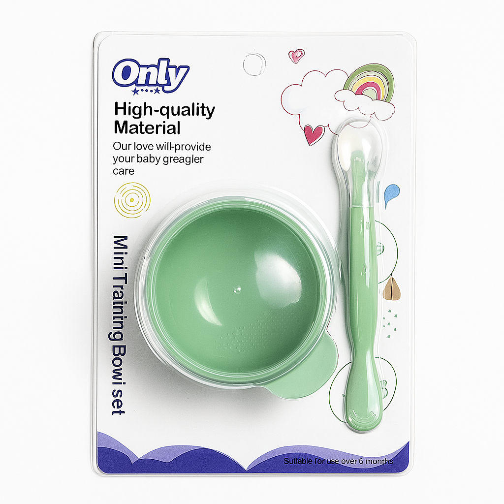 Baby Food Bowl and Spoon Green | BPA Free |