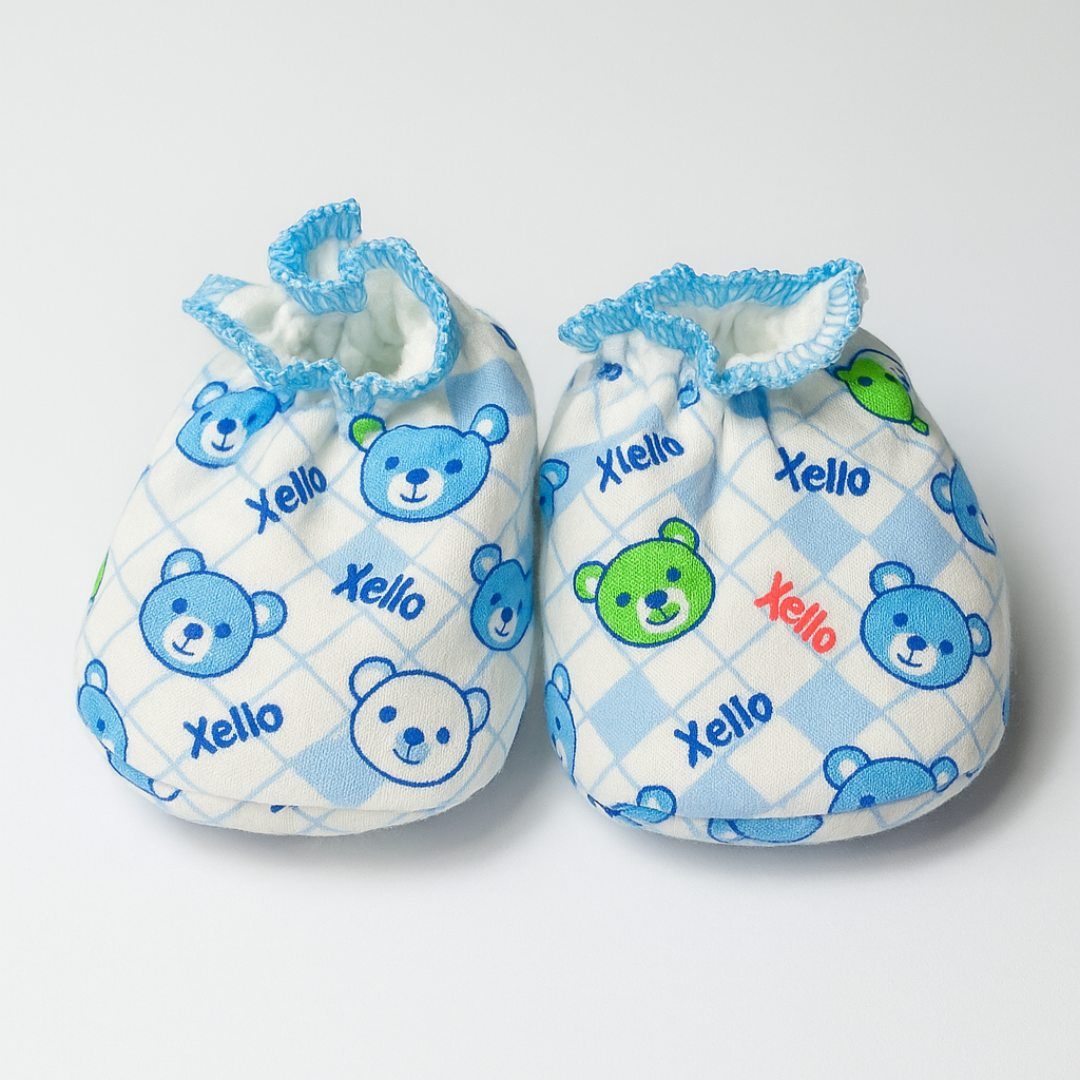 Set of 2 Booties for Baby Boys| Baby Girls | Blue and Orange Bear