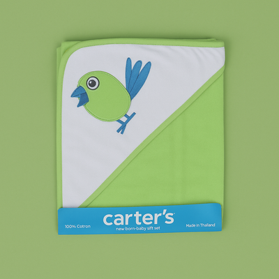 Hooded Baby Bath Towel Bird Green - Imported
