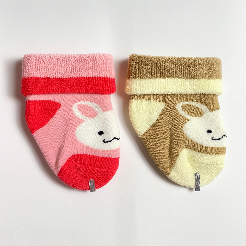 Set of 2 Baby Socks | Standard Size 0-1 Year | Pink  | Beige Brown | Imported