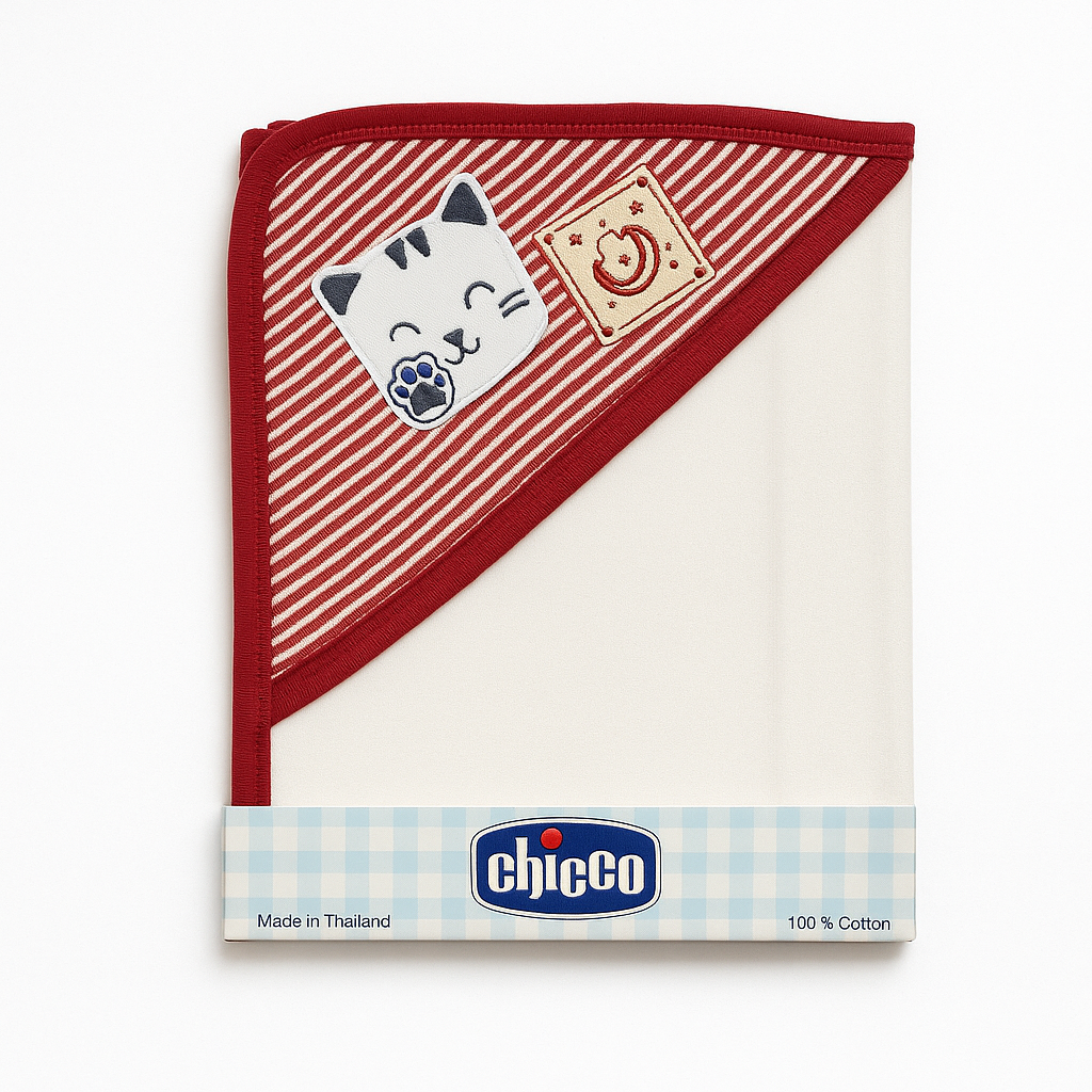 Infant Wrapping Sheet Hooded Red Stripe Cat