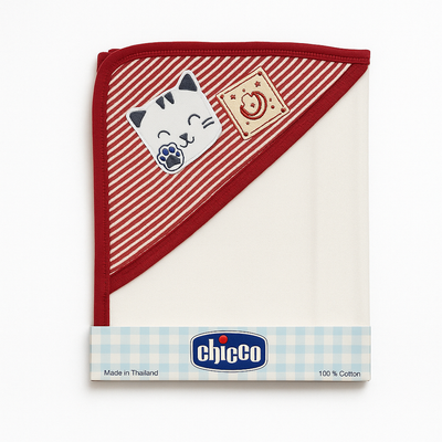 Infant Wrapping Sheet Hooded Red Stripe Cat