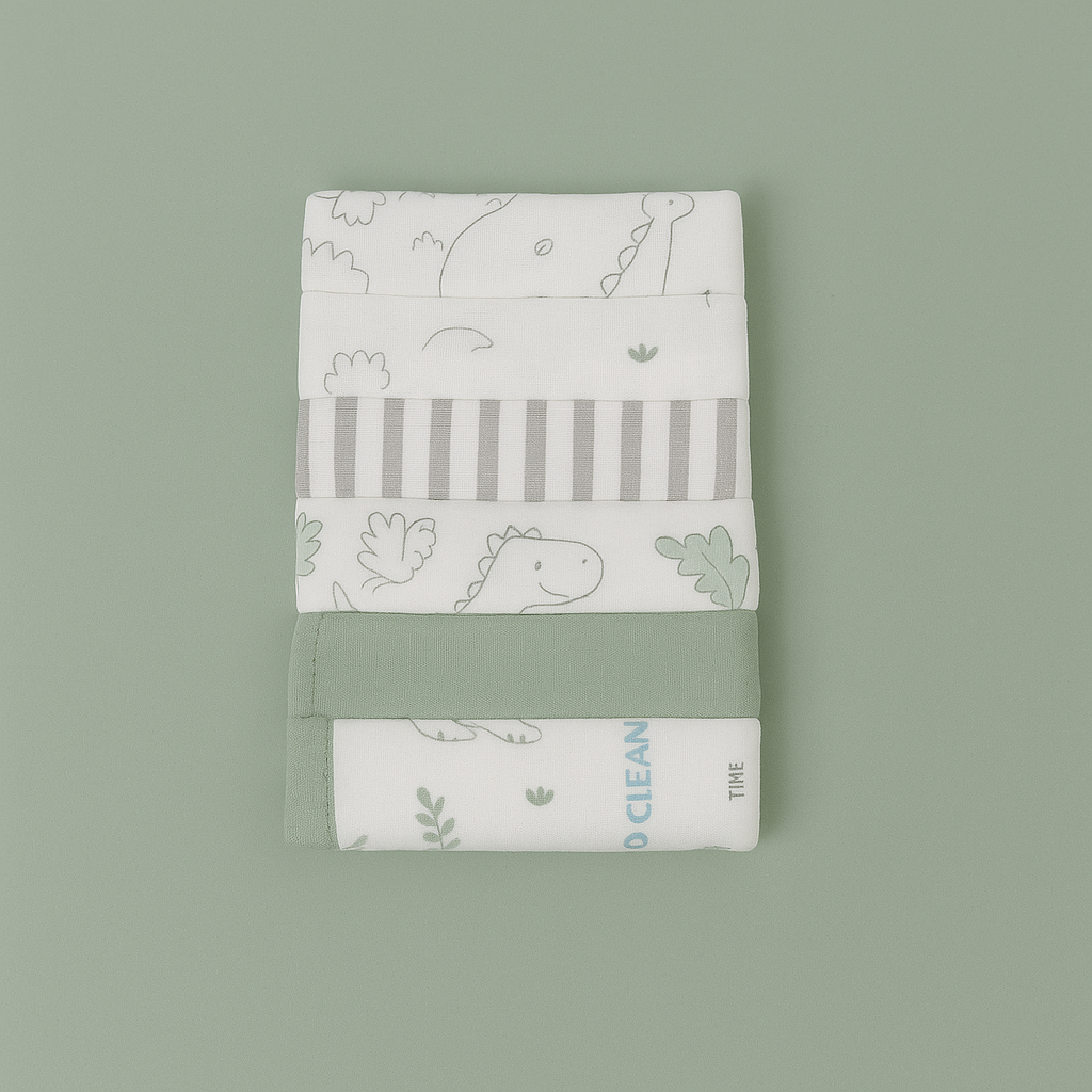 Wash Cloth Set of 6 for Infant Baby | Green Grey White
