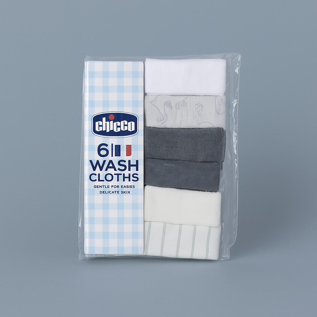 Wash Cloth Set of 6 for Infant Baby |Black Grey White