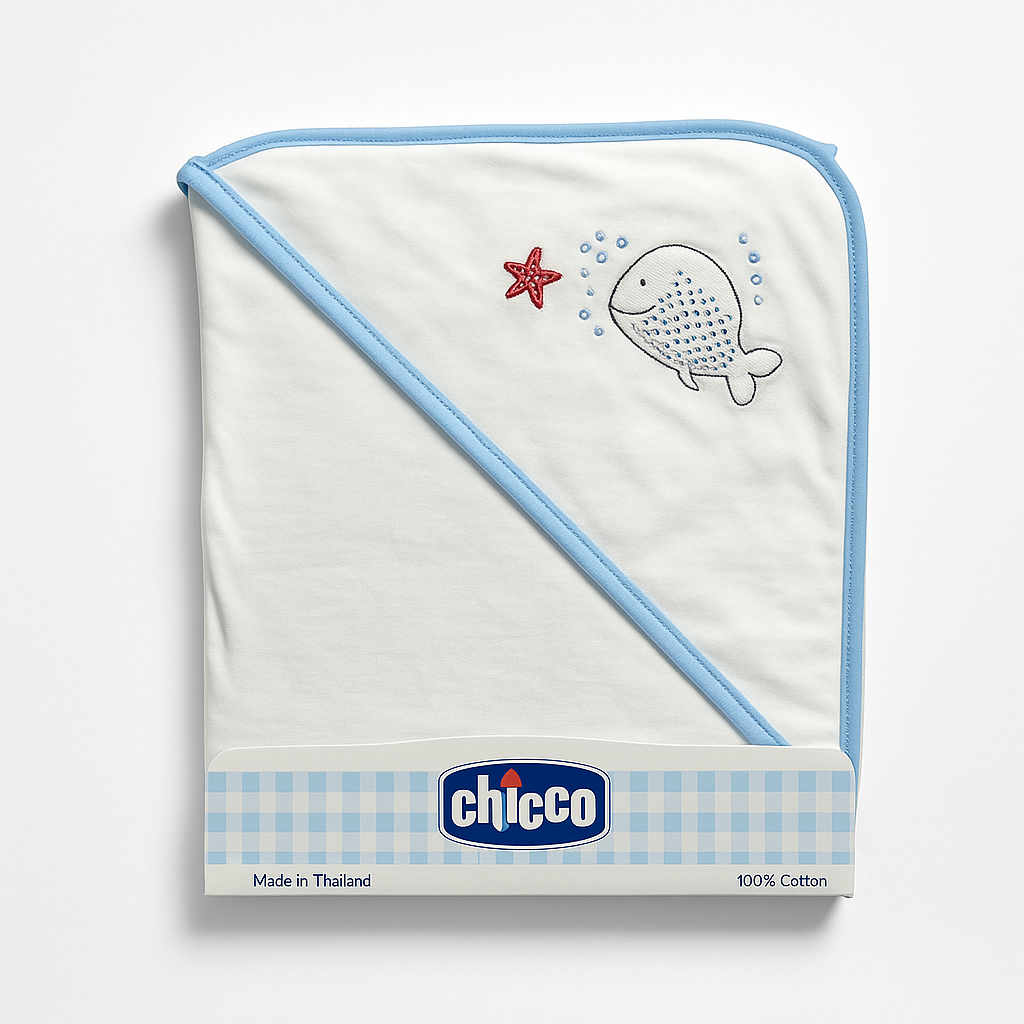 Infant Wrapping Sheet Hooded White Blue Fish
