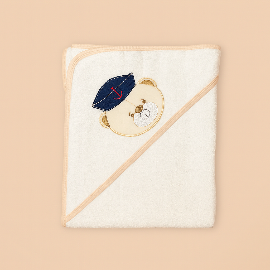 Baby Towel with Hood - Beige White  | Imported