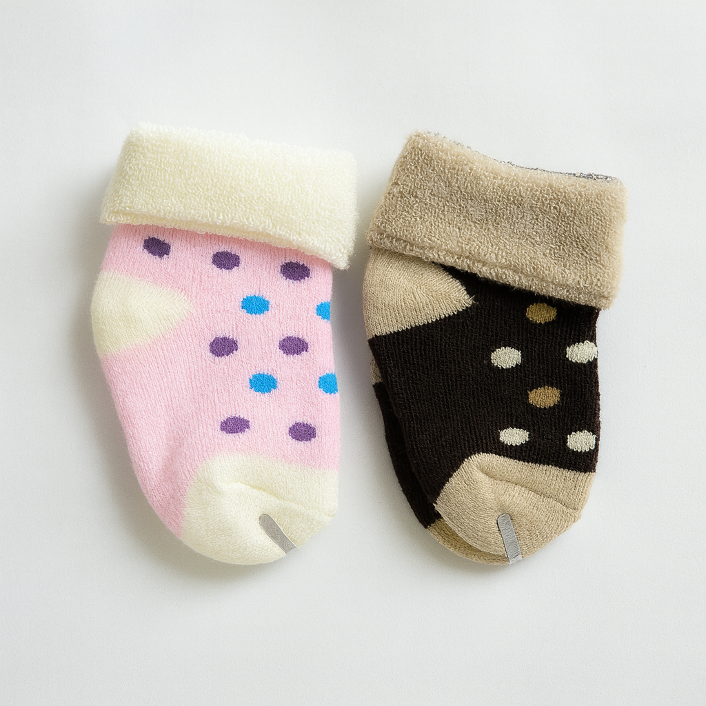 Set of 2 Baby Socks | Standard Size 0-1 Year | Pink |  Dark brown | Imported