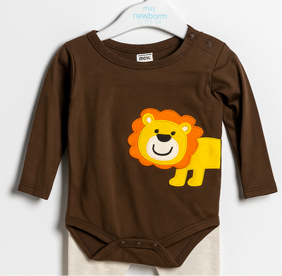 Brown Body Suit for Baby Girl Boy | Yellow Lion