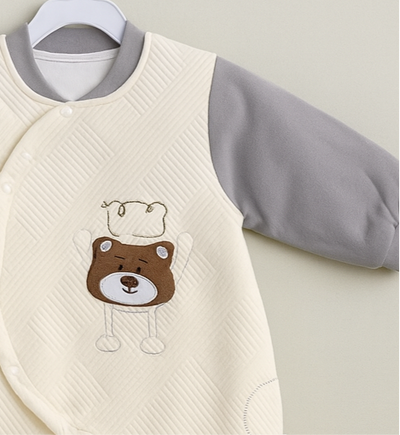 Baby Romper for Winter | Grey - Cream | Quilted Romper | Imported