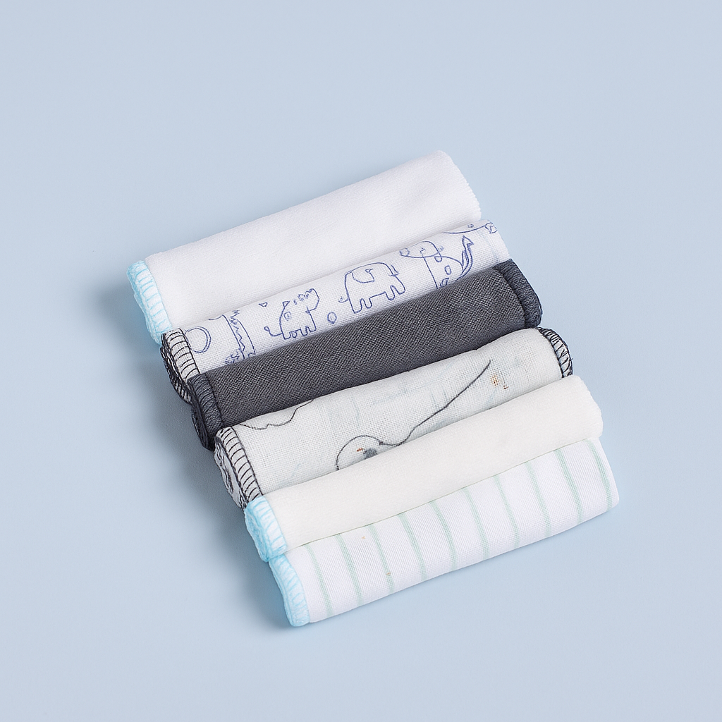 Wash Cloth Set of 6 for Infant Baby |Black White Blue