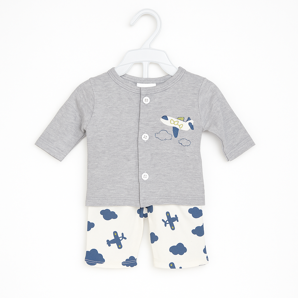 Baby Boy / Plane Girl Pajama Shirt Tie Style | Grey White Blue