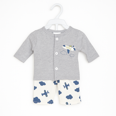 Baby Boy / Plane Girl Pajama Shirt Tie Style | Grey White Blue