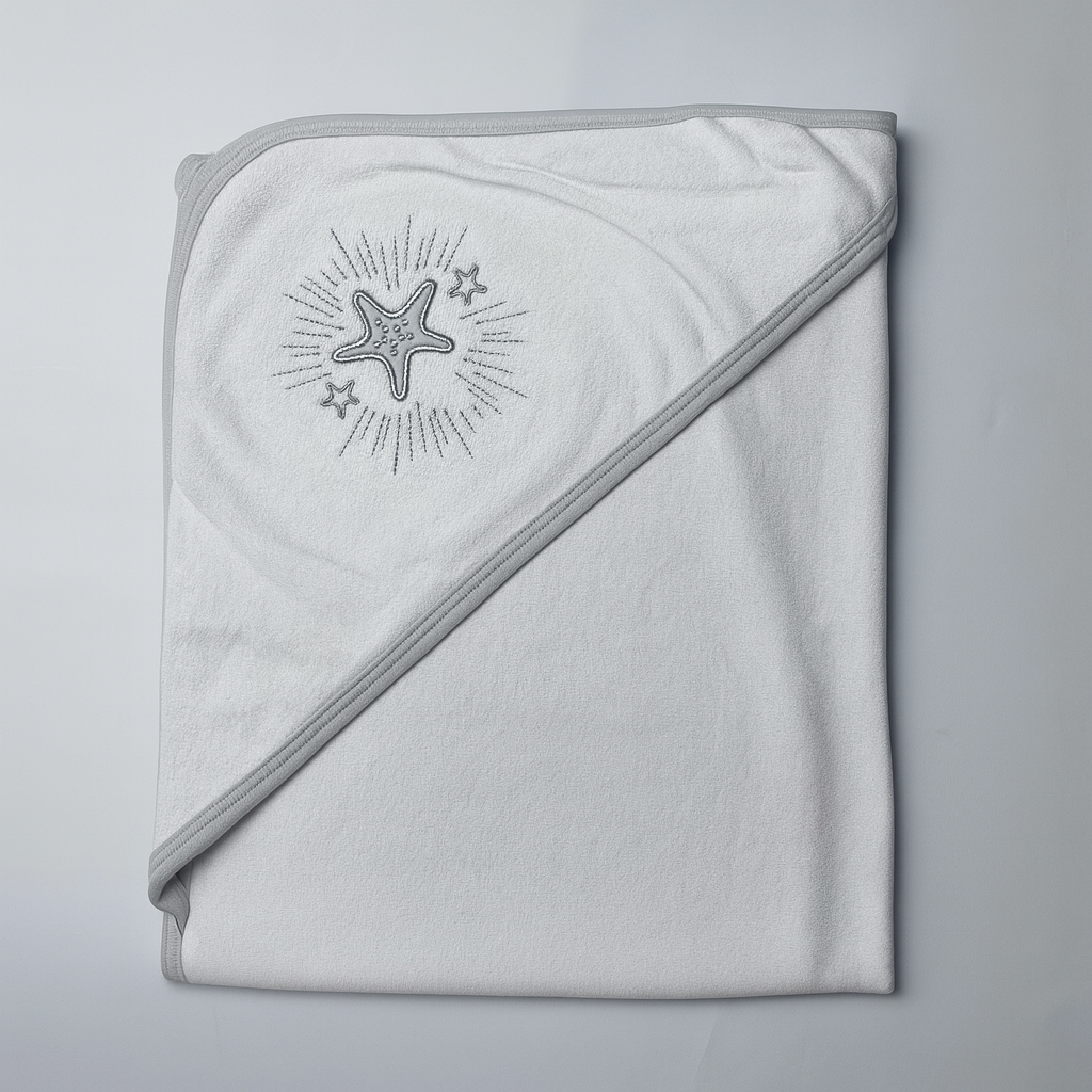 Hooded Bath Towel for Baby | New Born Baby Towel | White - Grey | Star | Imported