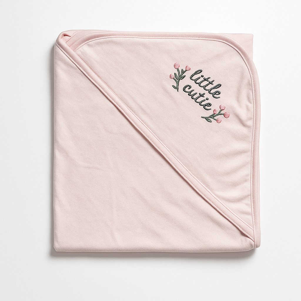 Infant Wrapping Sheet Hooded Pink Little Cutie