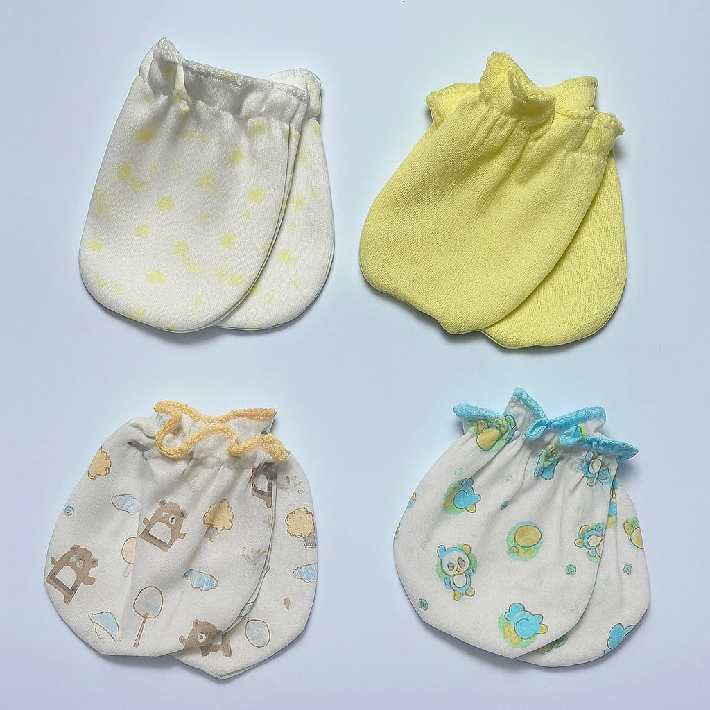 Mittens set of 4 Yellow / White / Blue Mix for Baby Boy / Girl
