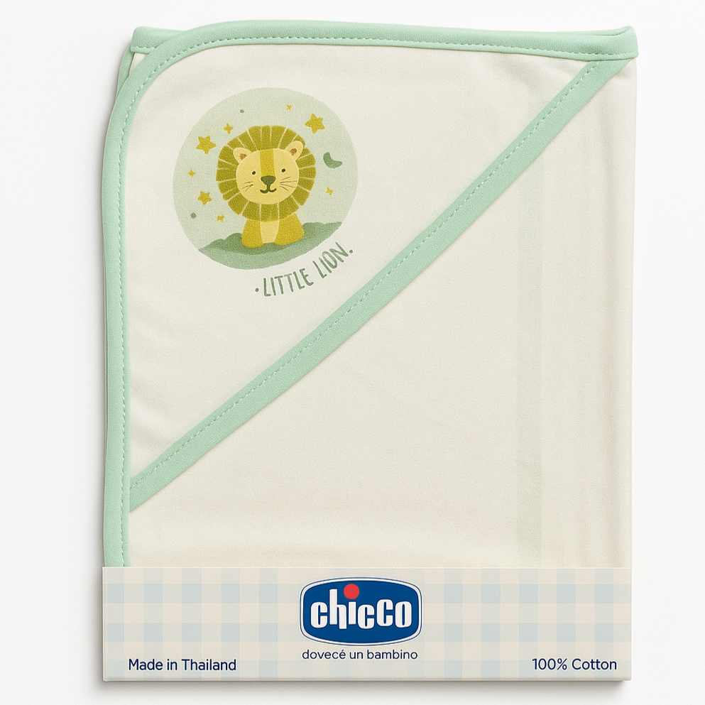Infant Wrapping Sheet Hooded White Green Little Lion