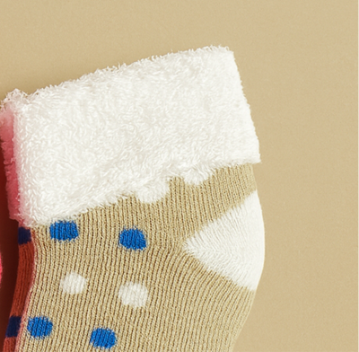 Set of 2 Baby Socks | Standard Size 0-1 Year | Brown | Red