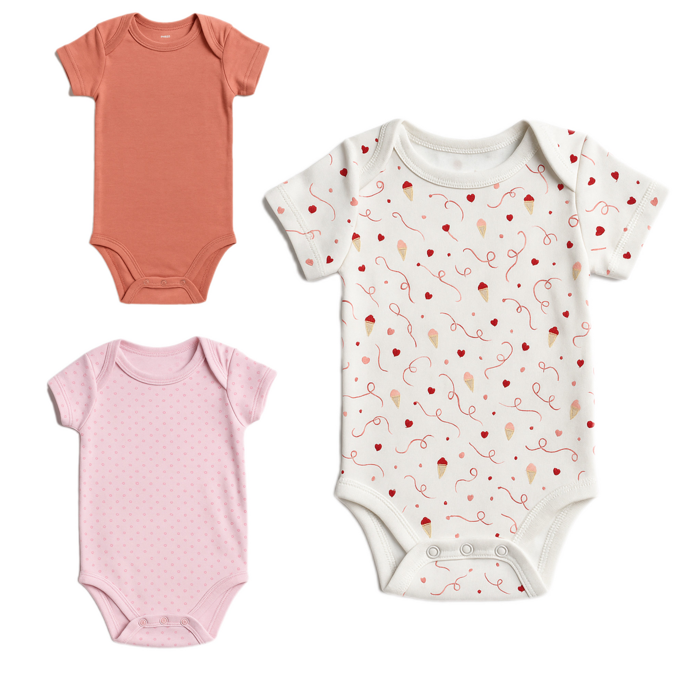 White Pink Rush Cotton Infant Girl Romper Set of 3 BD106