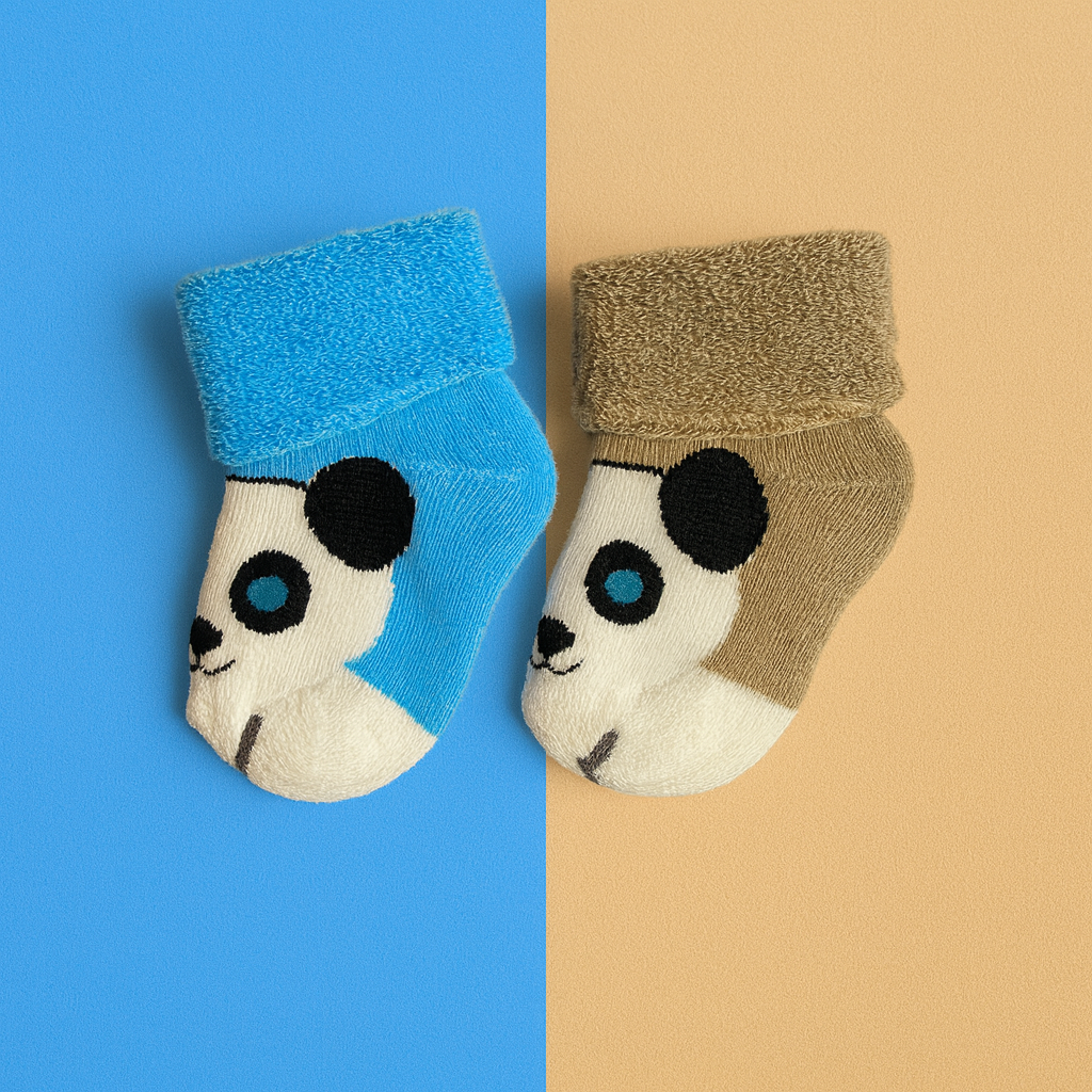 Set of 2 Baby Socks | Standard Size 0-1 Year | Panda | Brown | Blue