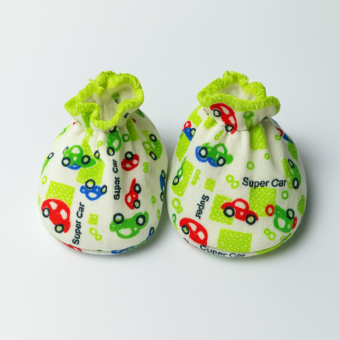 Set of 3 Booties for Baby Boys| Baby Girls | Blue Green Orange Car Design