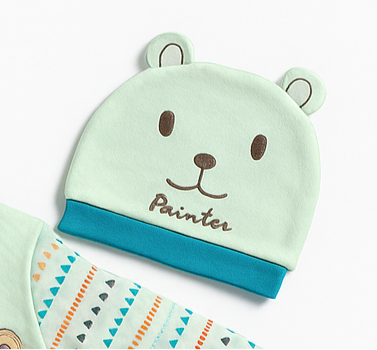 Baby 3 Piece Full Sleeves Romper Set | Cap | Mittens | Green Blue