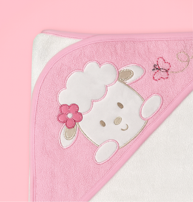 Baby Thick Towel with Hood - Pink White  | Imported