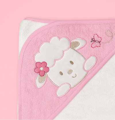 Baby Thick Towel with Hood - Pink White  | Imported