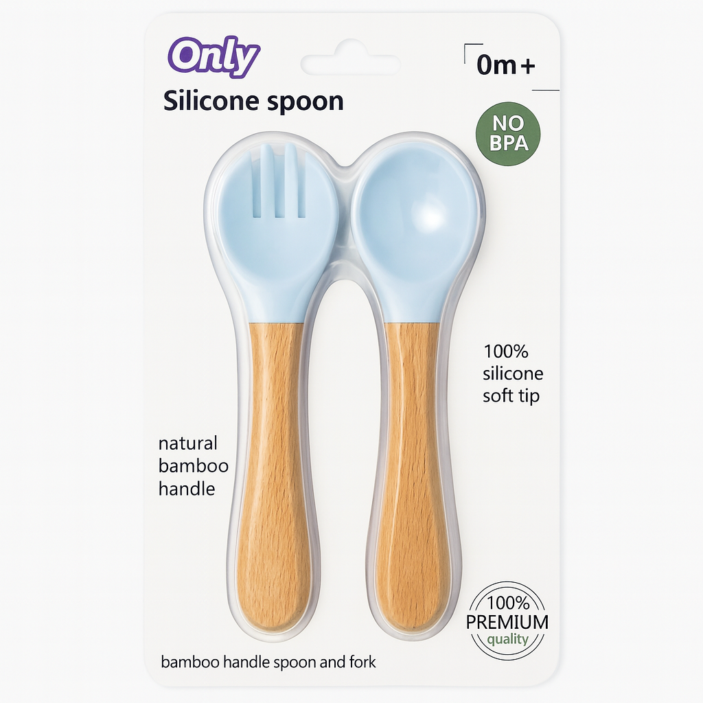 Bamboo Silicon Spoon and Fork Set | BPA Free |