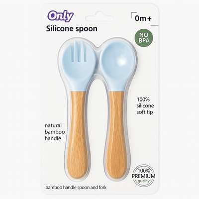 Bamboo Silicon Spoon and Fork Set | BPA Free |