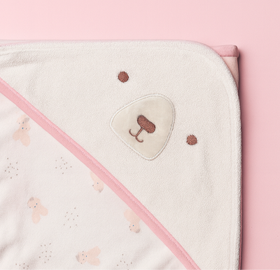 Hooded Bath Towel for Baby | New Born Baby Towel | White - Pink | Imported