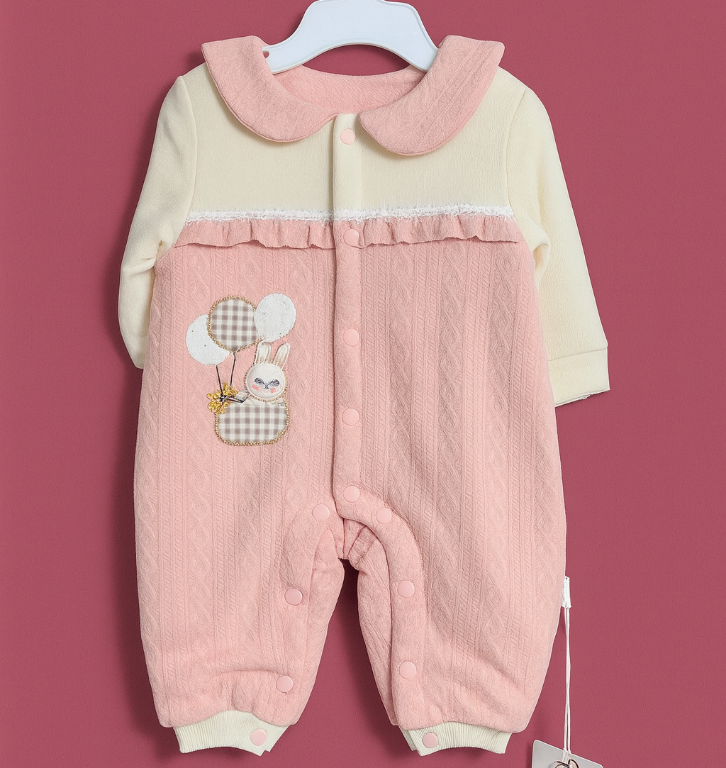 Baby Romper for Winter | Pink and Cream | Quilted Romper | Imported