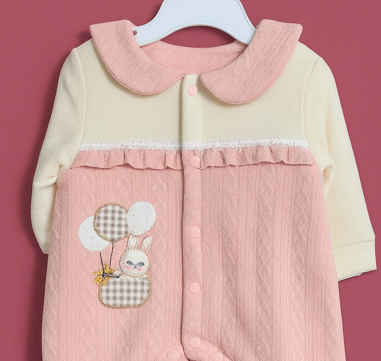 Baby Romper for Winter | Pink and Cream | Quilted Romper | Imported